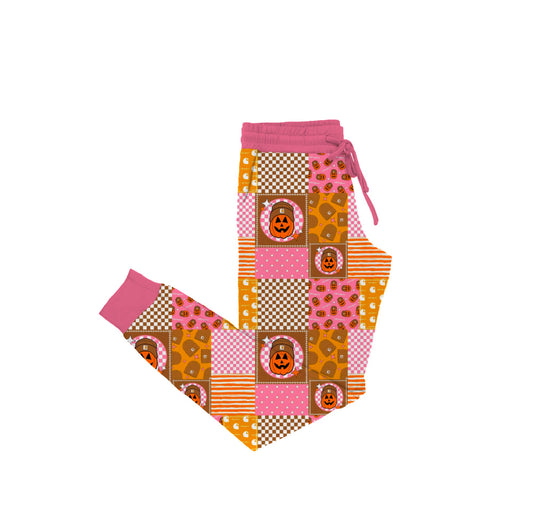 Pink Patchwork Pumpkin Party Adult Joggers