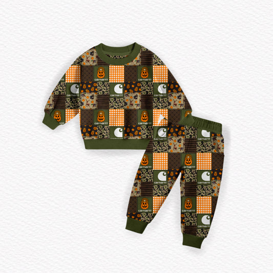 Country Pumpkin Patchwork Bamboo French Terry Crewneck & Jogger Set